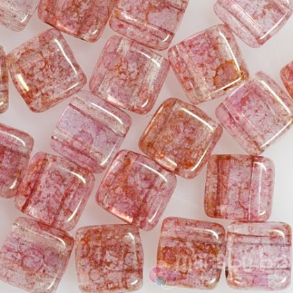 Чешки мъниста Tiles 6мм прозрачно блестящо с розова глазура (30бр)