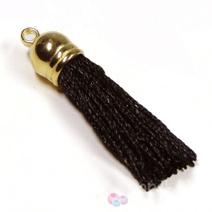 Декоративен текстилен пискюл с метално капаче, черен, 40мм (1бр)