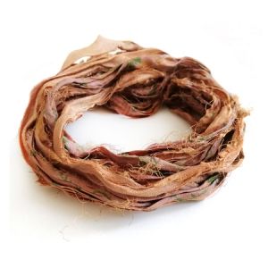 Лента от естествена коприна сари, цвят пустинен залез (1м)