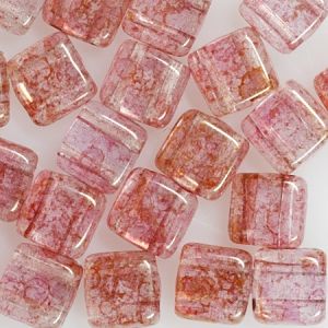 Чешки мъниста Tiles 6мм прозрачно блестящо с розова глазура (30бр)