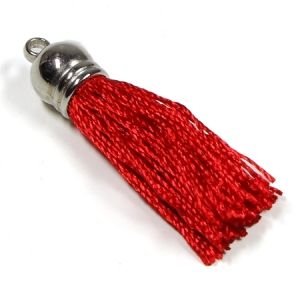 Декоративен текстилен пискюл с метално капаче, червен, 40мм (1бр)
