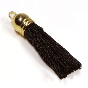 Декоративен текстилен пискюл с метално капаче, черен, 40мм (1бр)