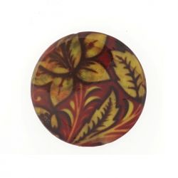 Кръгло седефено мънисто със златисто-червен  принт на цветя 30мм (2бр)