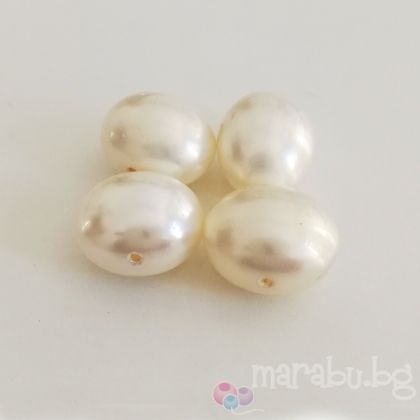 Овална седефена перла - бяла 12х15 мм (4бр)
