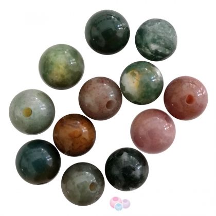Полускъпоценни камъни - кръгло мънисто от мъхов ахат 6мм (12бр)