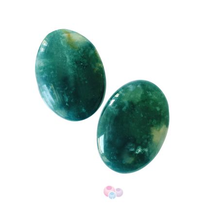 Полускъпоценни камъни - Кабошон от зелен мъхов ахат 25х18мм (1бр)