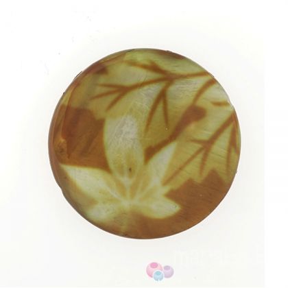 Кръгло седефено мънисто със златисто-зеленикав принт в на листа 30мм (2бр) 