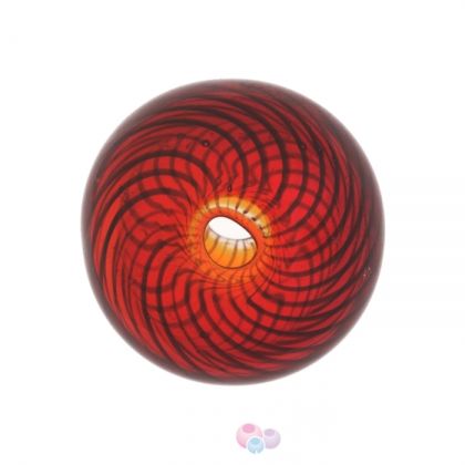 Кухо кръгло преплеснато мънисто червено на черни вълни 12мм (1бр) 