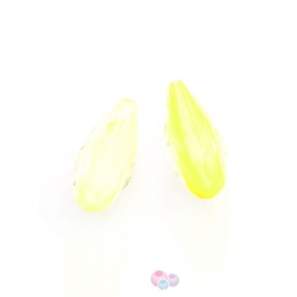 Чешки кристал - фасетирана капка прозрачна с бели и лимонено-жълти шарки 6х10мм  (2бр)