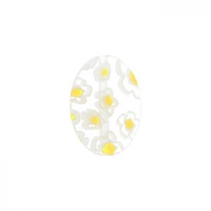 Прозрачно овално мънисто с жълт мотив цвете 13х18мм (6бр) 