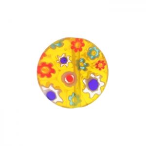Жълто кръгло мънисто с мотив цвете 14мм (4бр) 