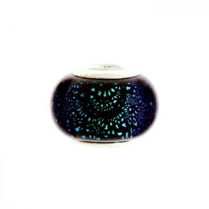 Мънисто Dichroic в сиьозелено-черно за гривна стил Pandora 9х13мм (1бр)