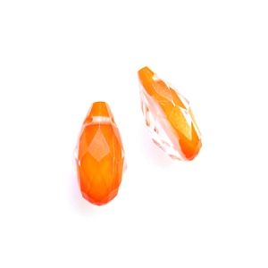 Чешки кристал - фасетирана капка прозрачна с бели и мандаринено-оранжеви шарки 6х10мм  (2бр)