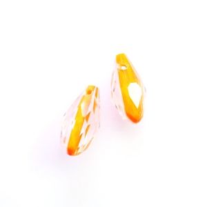 Чешки кристал - фасетирана капка прозрачна с бели и портокалово-оранжеви шарки 6х10мм  (2бр)