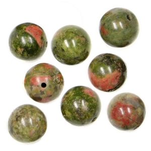 Полускъпоценни камъни - кръгло мънисто от зелен унакит 10мм (8бр)